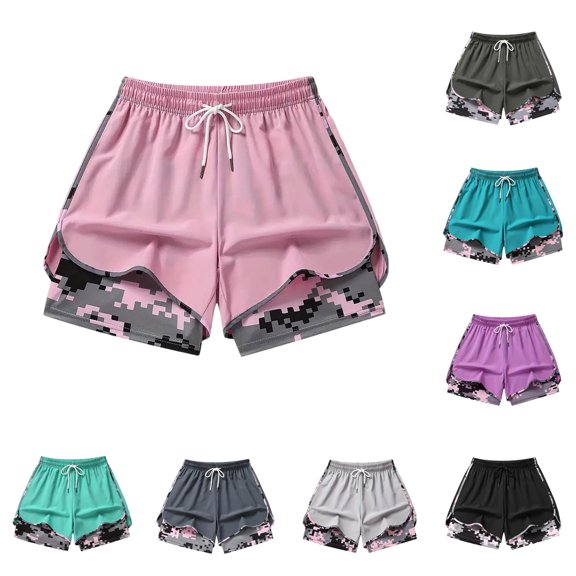 WAYUTE Womens Shorts Drawstring Elastic Waist Workout Shorts with Built in Liner and Pockets Summer Casual Outdoor Sports,Pink,2XL