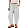 thumbnail image 5 of SAHFX Linen Crop Pants for Women Harem Pants Barrel Trousers Boho Travel Pant Beach Vacation Clothes Elastic Waist Trousers with Pockets Solid Color Office Work Slacks Beach Travel Vacation Outfits, 5 of 9