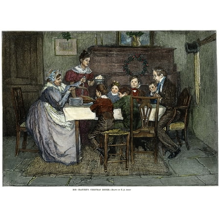Dickens Christmas Dinner Dickens Christmas Carol 1843 Bob CratchitS Christmas Dinner Engraving After Edwin Austin Abbey For Charles Dickens A Christmas Carol C1880 Poster Print by Granger Collection ()