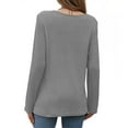 thumbnail image 3 of Women's waffle loose hollow out long sleeved T-shirt with solid color round neck top, breathable and slimming, casual base shirt with multiple colors to choose from, 3 of 5