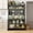 Grey + Metal, variant on 65 Inch Tall Kitchen Bakers Rack with Flip Door Cabinet, 5 Tier Multifunctional Microwave Stand Coffee Bar, Quick Assembly White