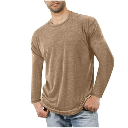 Dagugfen Mens Shirts Crew Neck Long Sleeve Fitted Comfy Loungewear Casual Tee Tops Solid Color Fashion