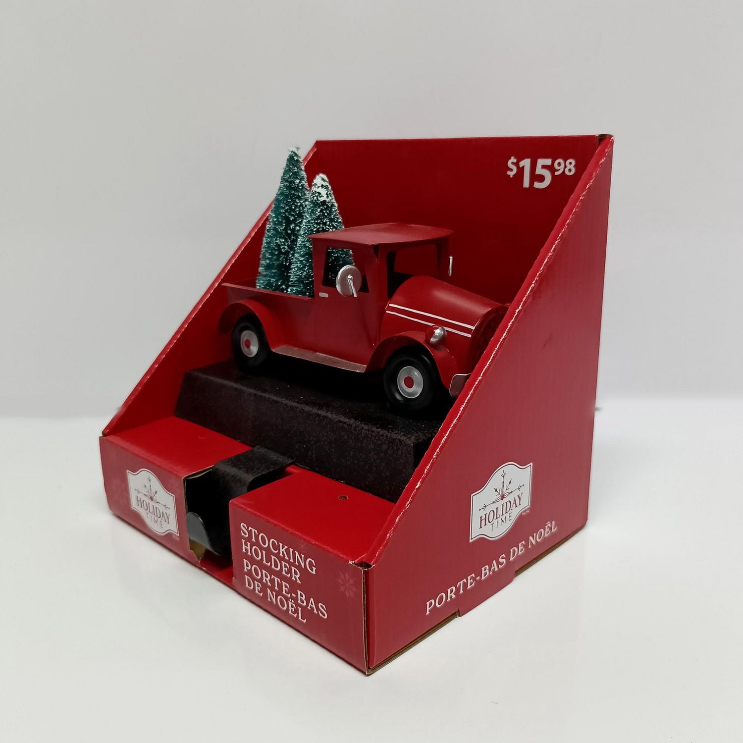 HOLIDAY TIME 5.0 INCH RED METAL CAR STOCKING HOLDER WITH TREE