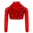 thumbnail image 3 of iiniim Girls Sequin Rhinestones Crop Top Cold Shoulder Long Sleeve Sparkle Tee Hip Hop Jazz Dance Shirt Red 16, 3 of 7