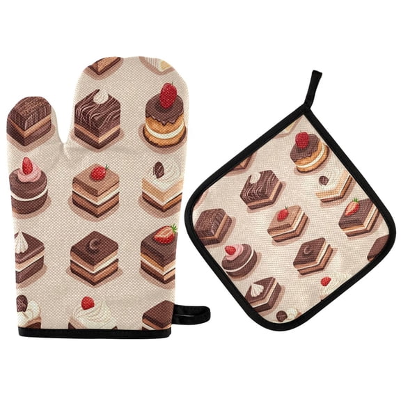 Yayeee Oven Mitts and Pot Holder Set of 2 Heat Resistant Kitchen Gloves Baking Hot Pad, Pink Cakes