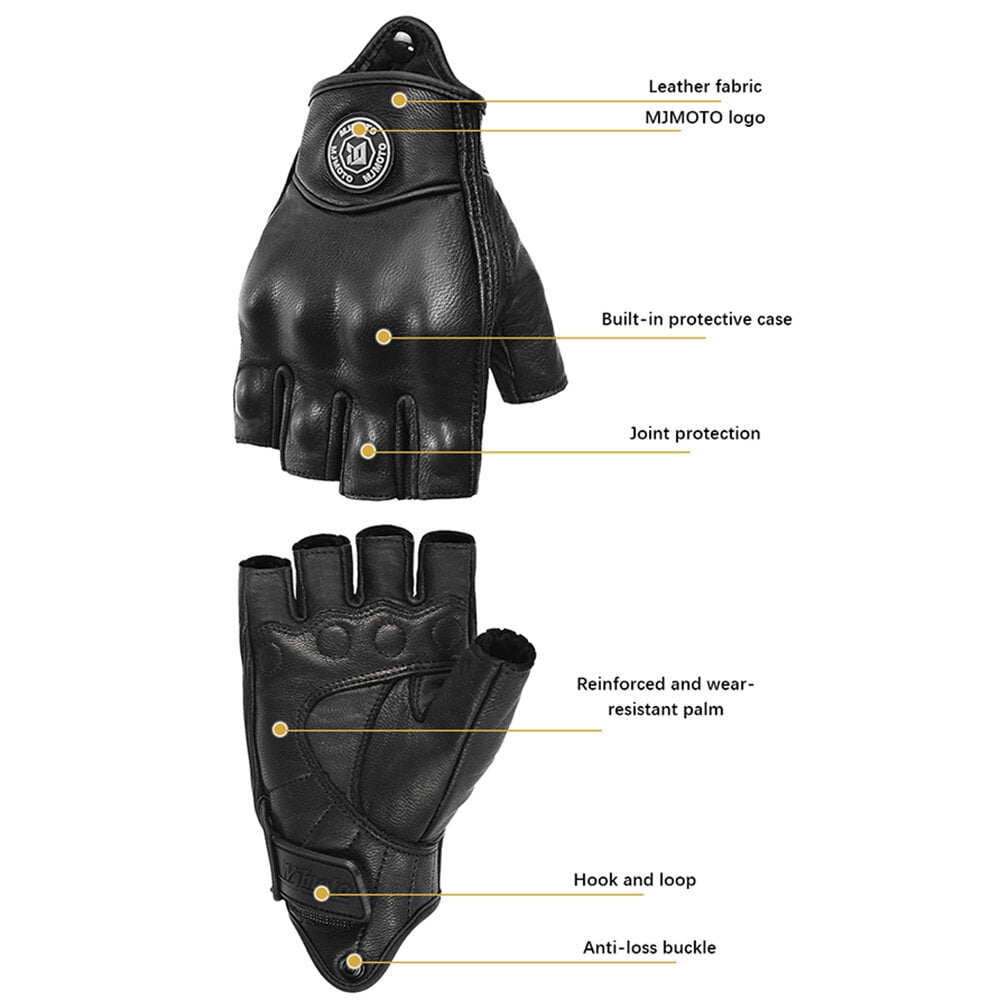 MJMOTO Vintage Leather Motorcycle Gloves Half Finger Touchscreen Off Road Riding Gloves with Hard Shell Protection Breathable Motorcyclist Gloves