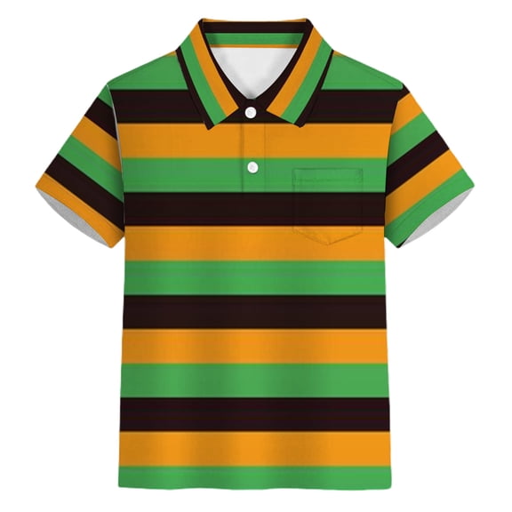 oqasdz Carnival Boys Striped Polo Shirt with Buttons Elegant Collar and Pocket Dress Top for Teenagers Lightweight Soft Durable Casual Outdoor