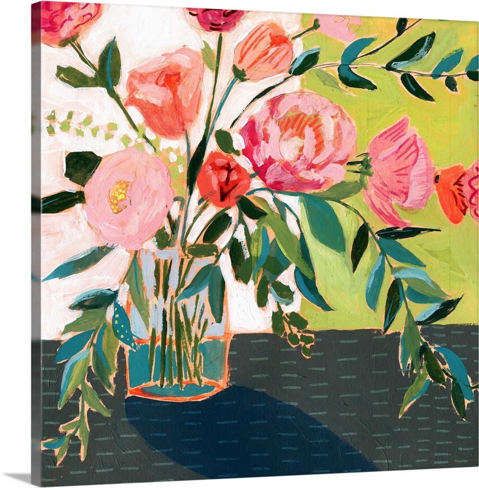 Quirky Bouquet I Canvas Wall Art, Home Decor 16x16