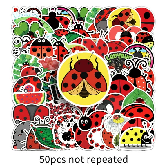 100-Pack Ladybug Stickers, Cute Cartoon Doodle Waterproof Vinyl Decals for Kids, Skateboard, Luggage, Laptop, Water Bottle & Phone Case