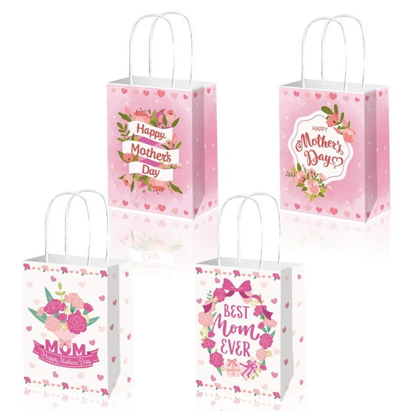 WODJR 12Pcs Mothers Day Gift Bags Mother's Day Candy Bags Mothers Day Party Decorations Treat Bag for Mothers Day Party Favors Floral Chocolate Cookie Goodies Bags Mother's Day Gift Wrapping Supplies