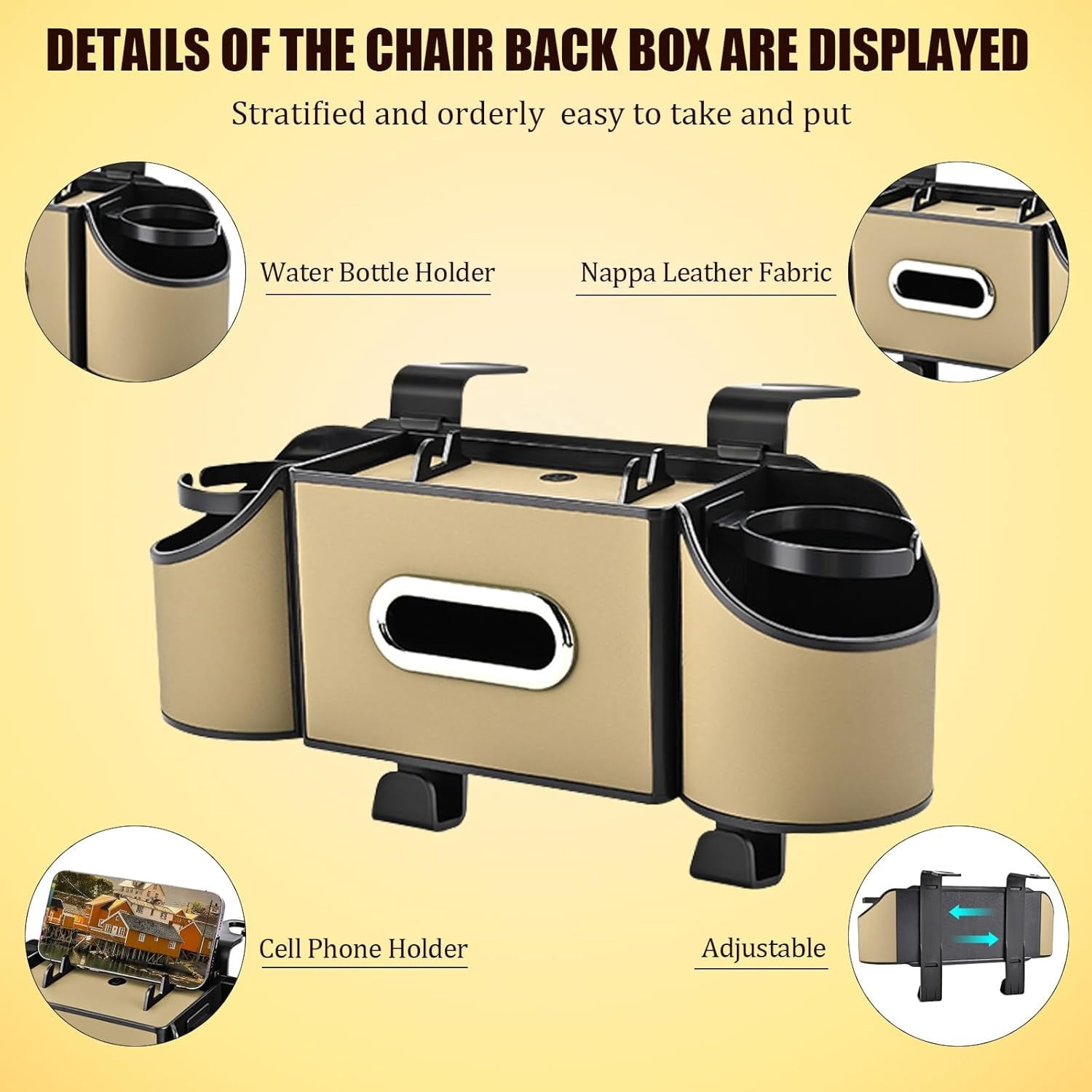 4-in-1 Back Seat Car Organizer with Multi-Pocket Storage & Cup Holders, Universal Fit Backseat Organizer for Travel & Daily Use, Meter
