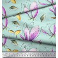 thumbnail image 3 of Soimoi Green Japan Crepe Satin Fabric Leaves & Magnolia Floral Print Fabric by Yard 42 Inch Wide, 3 of 3