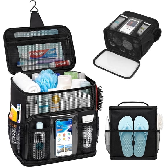 Shower Portable for College Dorm, Travel Toiletry Bag with Phone Pocket & Bottom Cover,Quick-Dry Mesh Shower Bag,Dorm Room Essentials for Guys & Girls,Cruise Essentials 2026