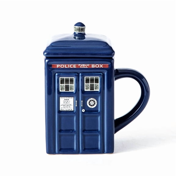 Doctor Who TARDIS Police Box Shaped Ceramic Mug with Lid, a Must-Have for Whovians and Sci-Fi Fans