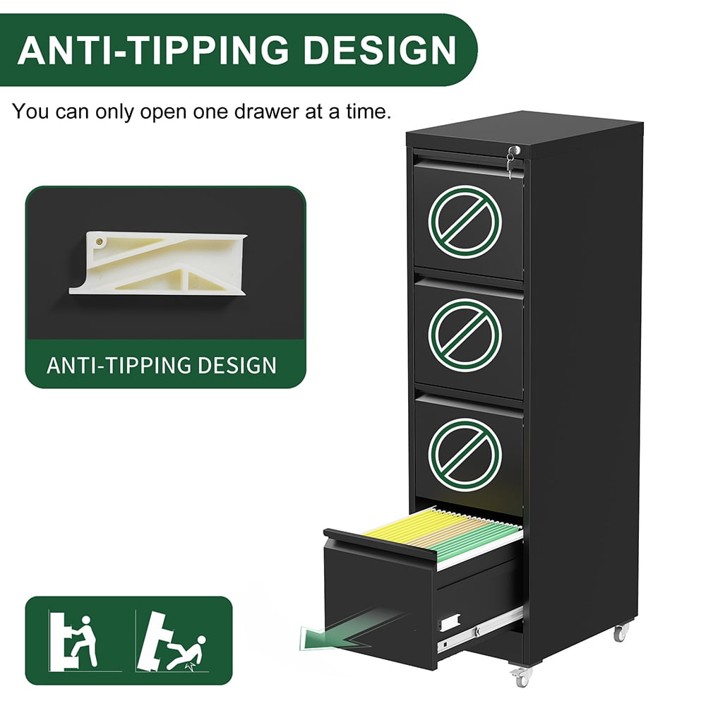 YINGYING 4 Drawer File Cabinet with Lock and Card Slot, Office Home Narrow Vertical Filing Cabinet for A4 Legal/Letter Size for Home, Office
