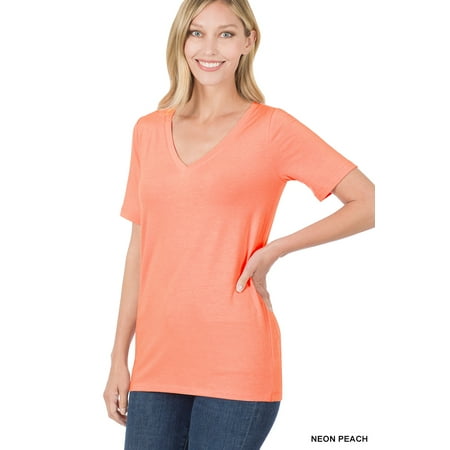 Zenana Women & Plus Relaxed Fit V-Neck Short Sleeve Basic Jersey T-Shirt Tops price history on PriceWatchPro