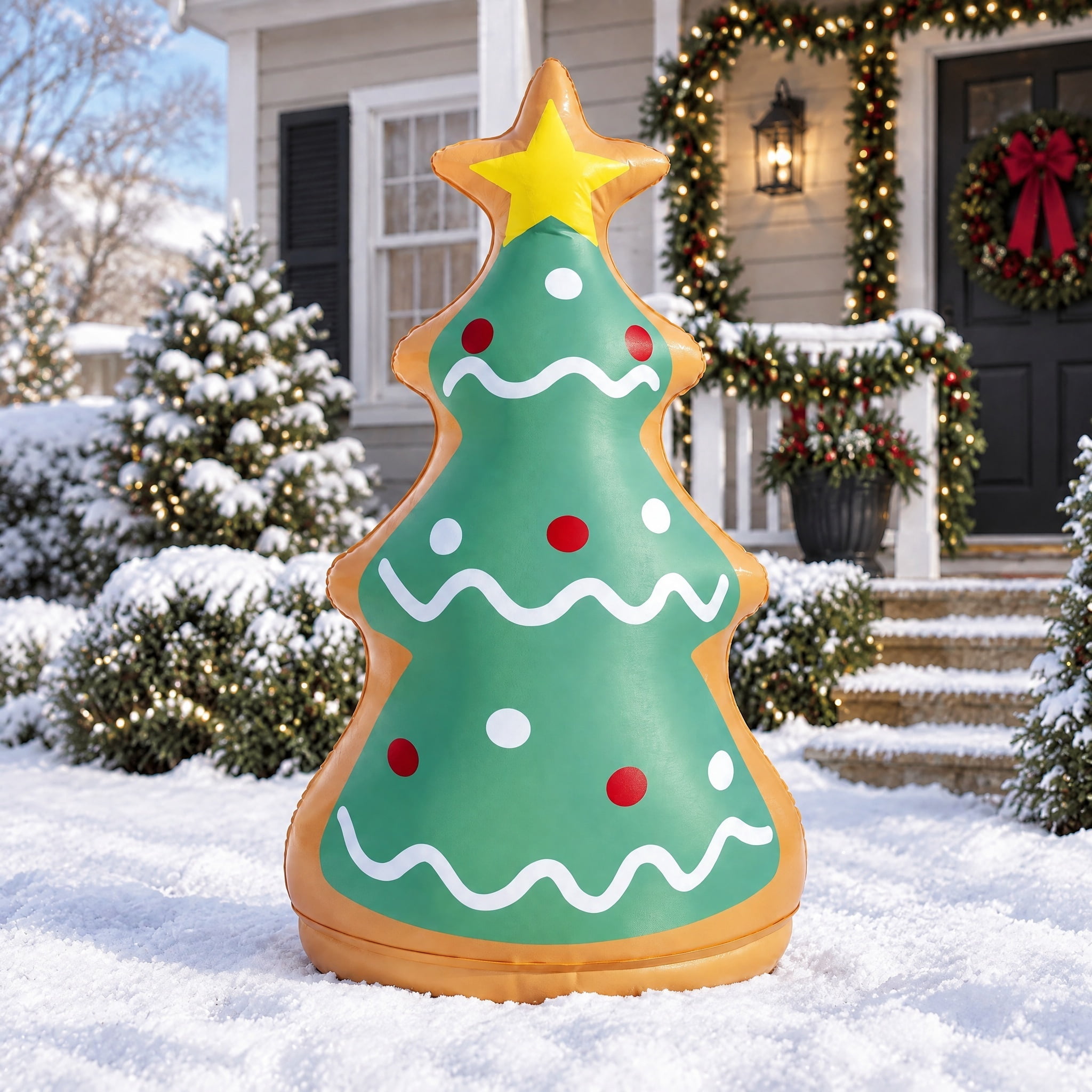 Multicolor Blow-Up Gingerbread Cookie Tree Christmas Yard Inflatable, 3.5', by Holiday Time