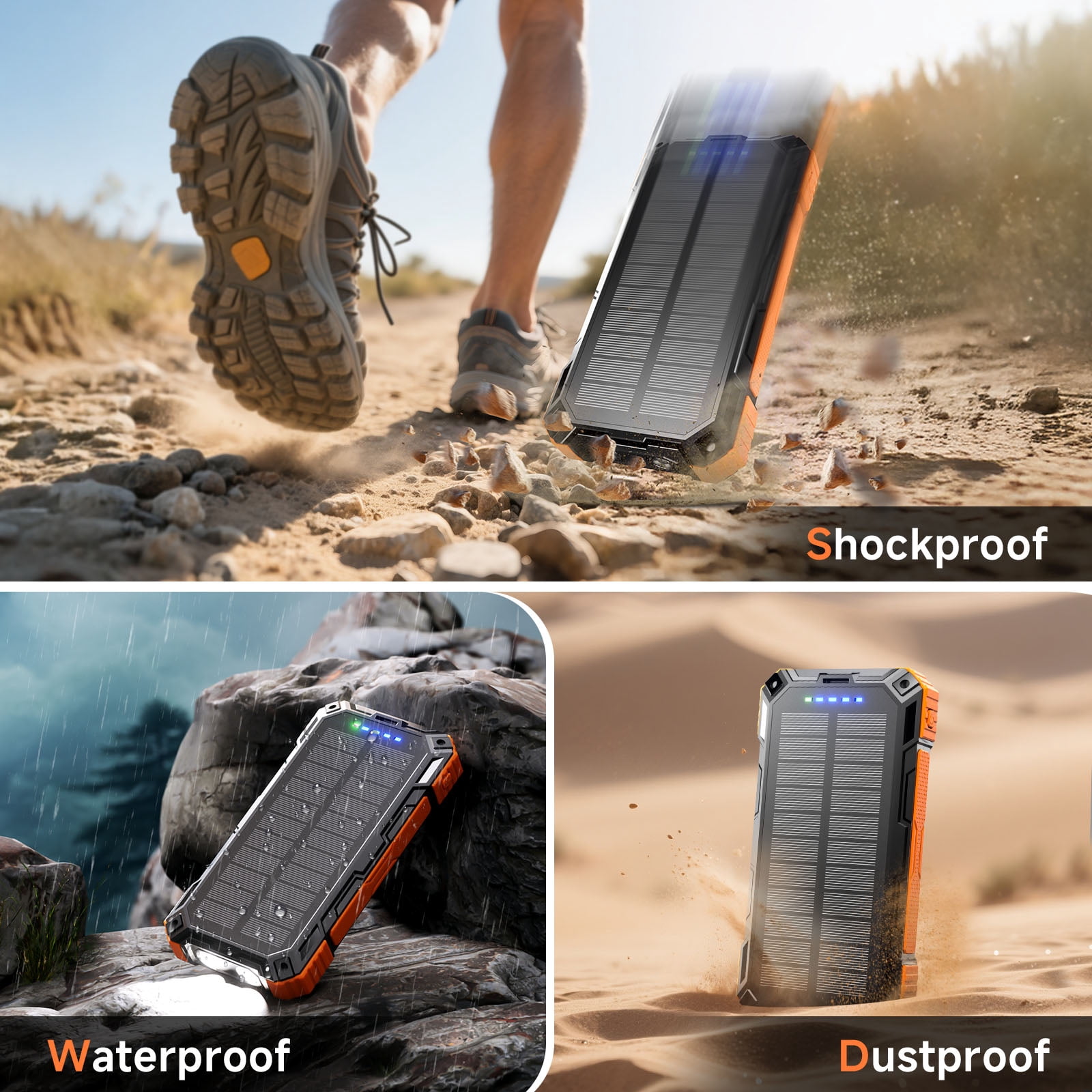 Solar Charger Power Bank 49800mAh 22.5W Portable Charger, 15W Wireless Charging QC 3.0 Fast Charging with LED Flashlight, Built-in 4 Cables
