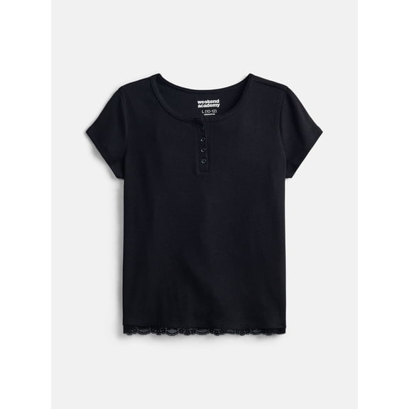Weekend Academy Girls Henley Tee with Lace Trim, Sizes 4-18