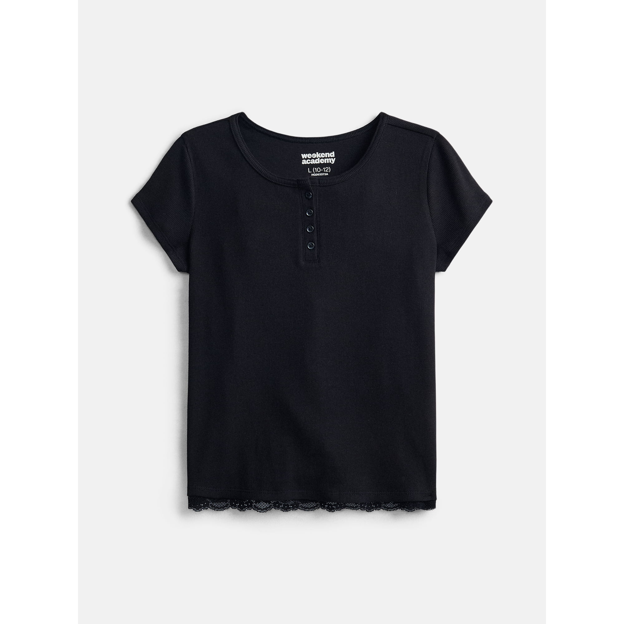 Weekend Academy Girls Henley Tee with Lace Trim, Sizes 4-18
