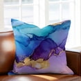 thumbnail image 2 of Marble Blue Throw Pillow Cover Gold Line Gradient Purple Modern Wavy Cotton Linen Cushion Cover Throw Pillow Case with Invisible Zipper for Couch Sofa Bed Chair Car 26x26 Inch, 2 of 9