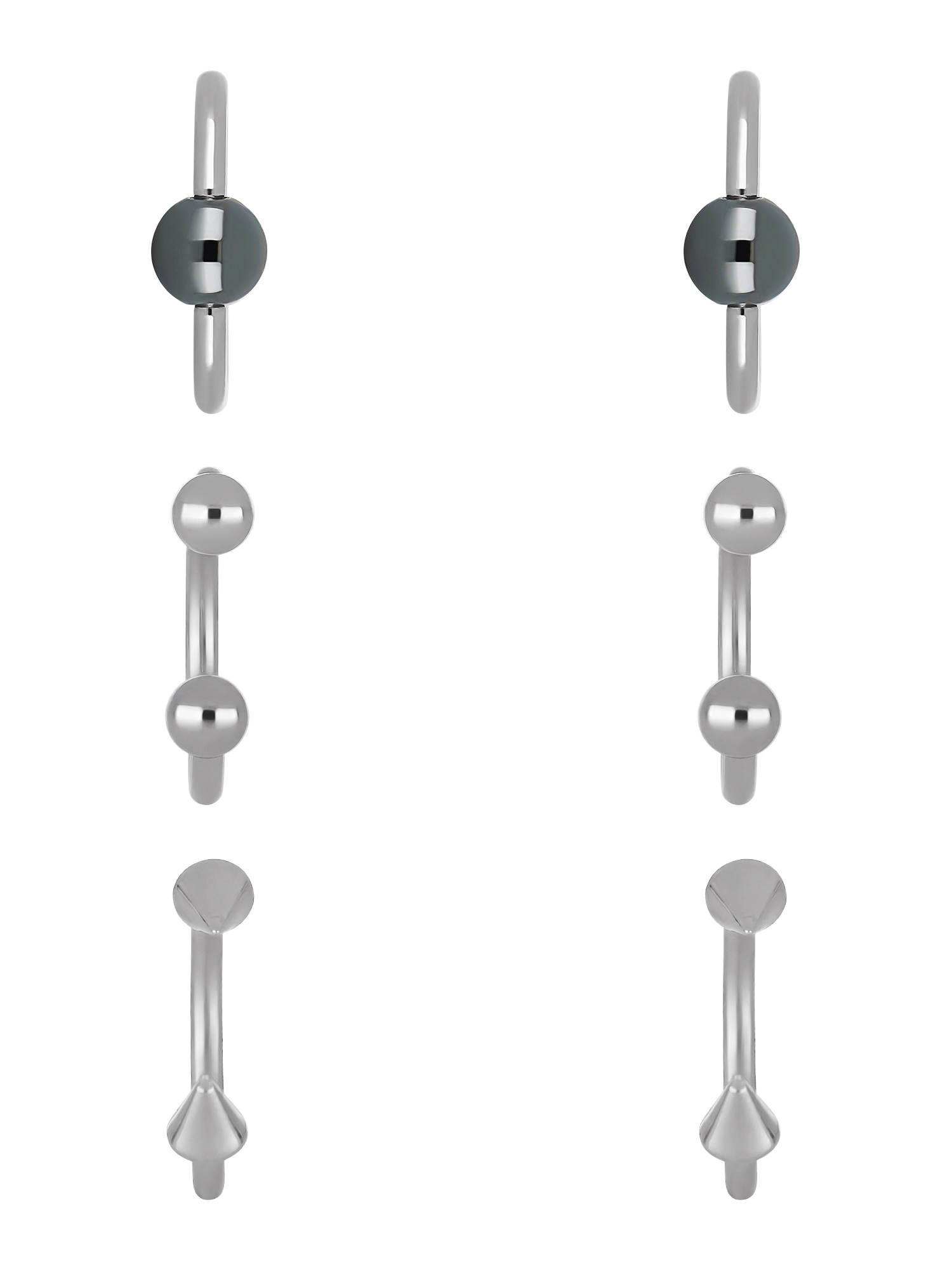 Body Jewelry 16G Stainless Steel Hoop & Horseshoe Earring Set, 6 Pack photo 2
