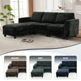 thumbnail image 2 of ACMEASE 87" Chenille 3 Seater Sofa w/Movable Ottoman, Modular Sectional Sofa w/Cup Holders, Modern L Couch w/Deep Seat Space for living Room, Black, 2 of 7