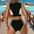 thumbnail image 4 of Xdegoge Two Piece Swimsuit for Women, High Waisted Bikini Set with Zipper Front and Color Block, Adjustable Straps, Beach Vacation Swimwear, 4 of 8