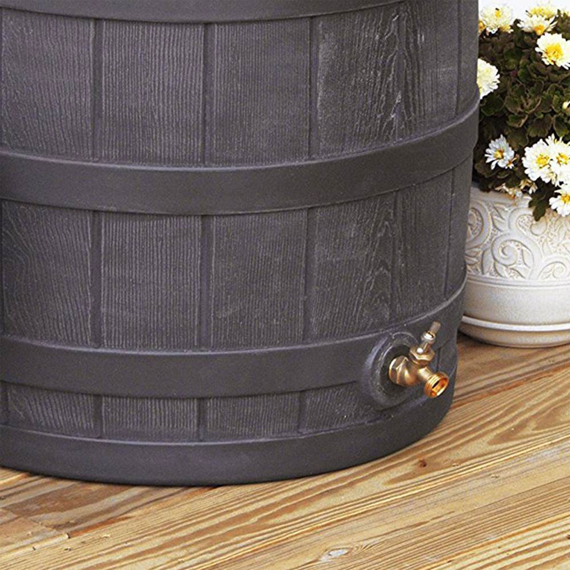 Good Ideas RW50 Rain Wizard 50gal Plastic Rain Barrel Water Collector, Oak