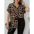 thumbnail image 6 of Cuteduck Womens Plus Size Blouses Leopard Print Button Down Loose Fit Casual Short Sleeve Top 1X-5X, 6 of 7