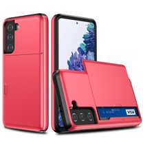 SaniMore for Samsung S21 FE 5G Case with Card Holder, Slim Dual Layer Heavy Duty Galaxy S21 FE 2022 Wallet Case Hidden Sliding Credit Slot Protective Cover for Men Women, Red