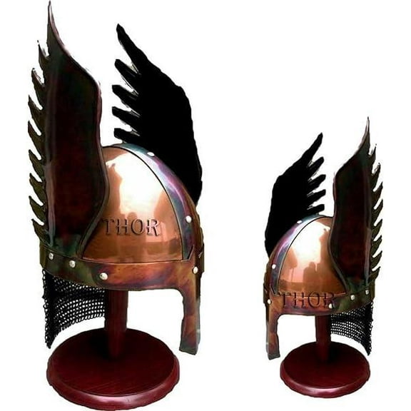 THOR INSTRUMENTS Medieval Viking Armor Norman Helmet Winged Halloween Costume W/Stand Rustic Vintage Home Decor Gifts