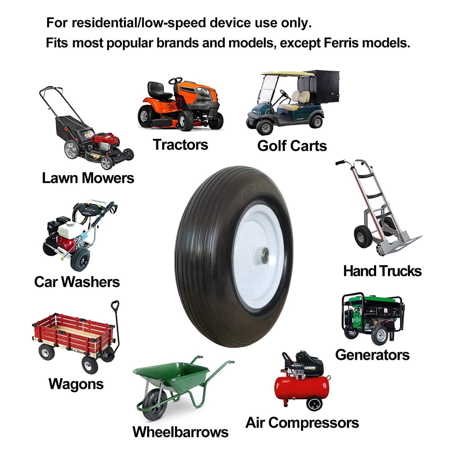 Wheelbarrow Tire 4.80 4.00-8 with 1 inch Axle, 3" Hub