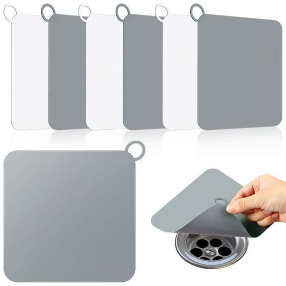 Sewer Drain Cover 6 Pack, Silicone Shower Stopper, Anti-Odor Bathroom Kitchen Mat, Non-Slip Tub Plug, 14.7 cm Square, Gray