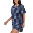 thumbnail image 2 of Qekee Blue Gingham Buffalo Check Women's Pajama Set Short Sleeve Sleepwear Summer Home Wear with Pockets Soft Short Sleeve Shirt - Blue Gingham Buffalo Check, 2 of 9