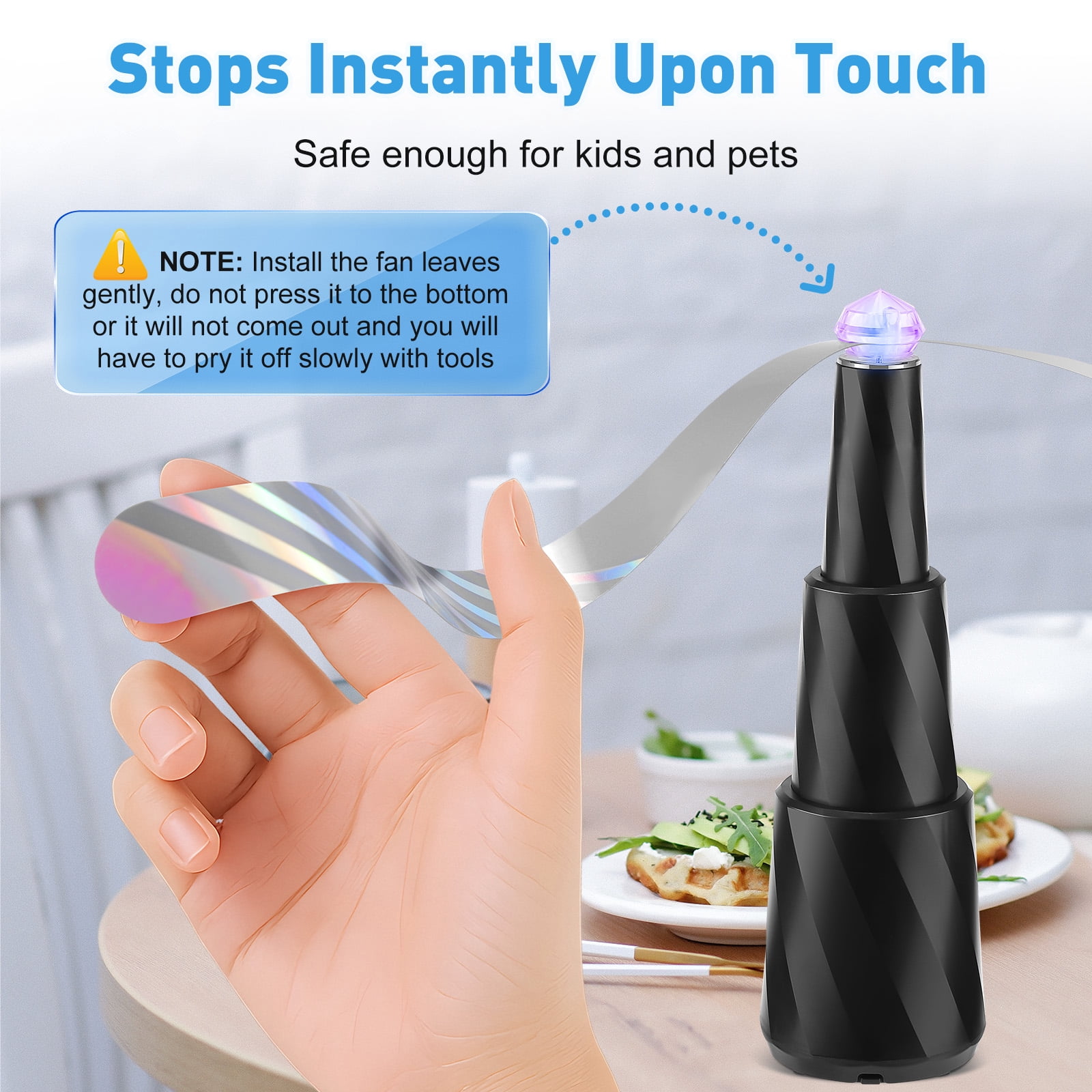 Fly Fans for Table, Retractable Food Fan for Indoor Outdoor Meals, Portable Table Fans with Holographic Blades Keep Flies Away, Batteries Powered for Picnic, Restaurant, Party, Home, BBQ
