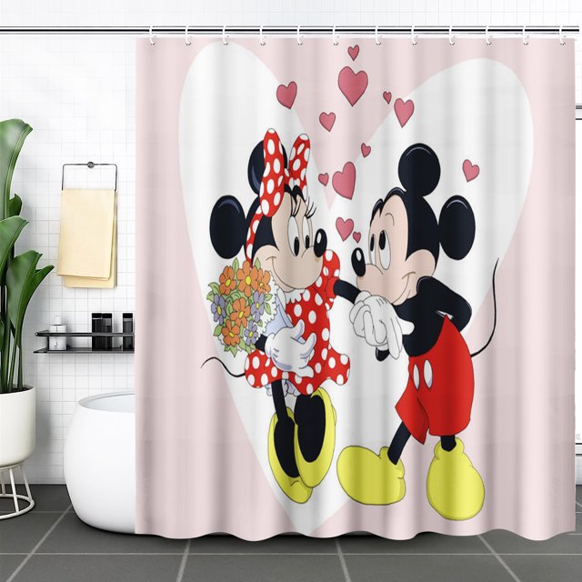 Mickey Mouse Cartoon Cute Polyester Shower Screen Minnie Luxury Bath Anime Hook Up Accessories Bathroom Sets