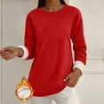 thumbnail image 2 of Fleece Lined Sweatshirt Women Thick Warm Crew Neck Solid Print Long Sleeve Pullover Tops, 2 of 7