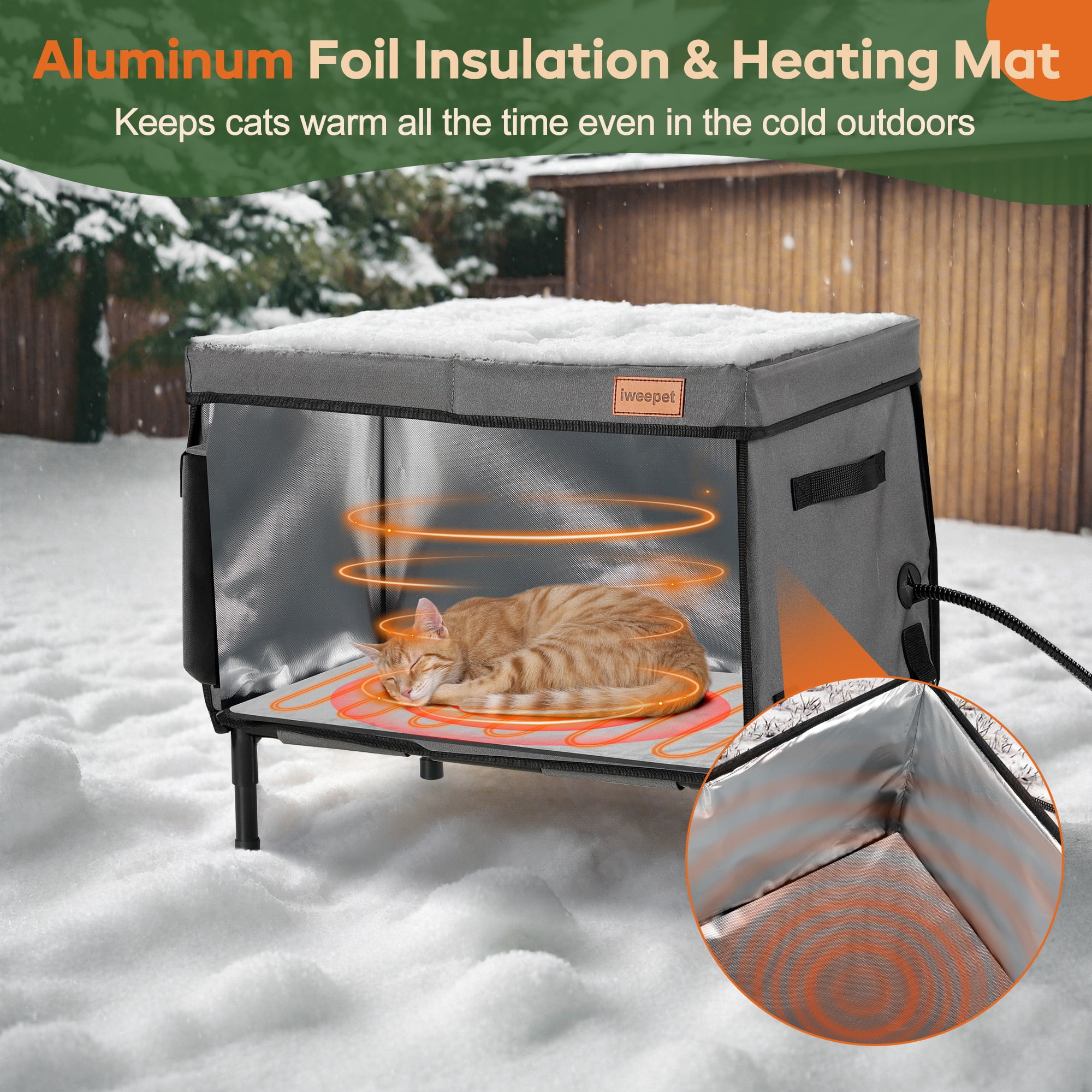 Heated Cat House for Outdoor Cat in Winter, Indestructible 100% Weather Outdoor Cat House, Foil Insulated Pet Shelter for Outside Barn Feral Stray Cat,Medium