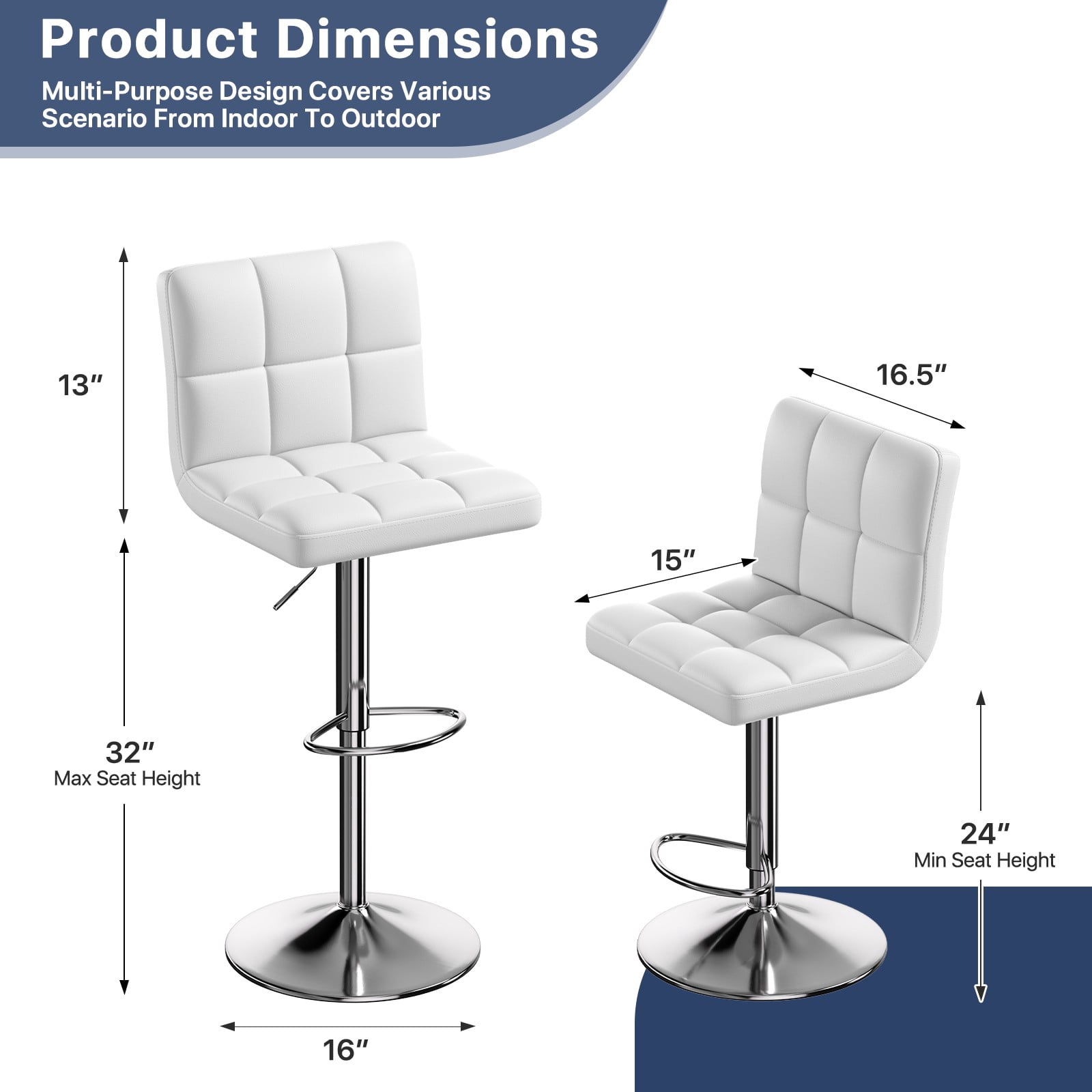 MoNiBloom Counter Height Chair, Modern Kitchen Dinner Faux Leather Barstools with Backrest Set of 2, White