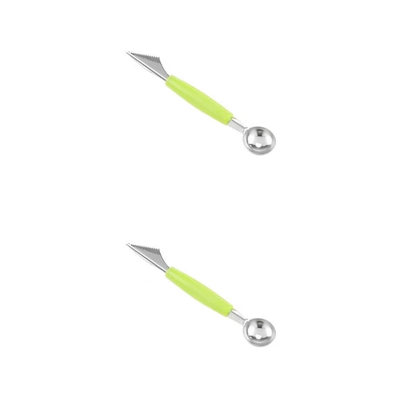 Toystoory Cuchara para helado de melón de fruta de acero inoxidable de doble cabeza 2 en 1, cuchillo para tallar melón, cuchara de acero Type8 NO8