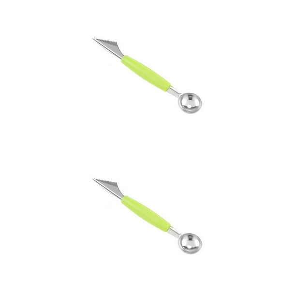 Toystoory Cuchara para helado de melón de fruta de acero inoxidable de doble cabeza 2 en 1, cuchillo para tallar melón, cuchara de acero Type8 NO8