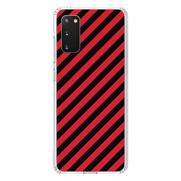DistinctInk Clear Shockproof Hybrid Case for Galaxy S20 PLUS / 5G (6.7" Screen) - TPU Bumper, Acrylic Back, Tempered Glass Screen Protector - Black Red Diagonal Stripes