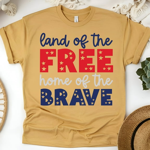 Land of the Free Home of the Brave Shirt – Patriotic USA 4th of July Tee, Gold, Size M