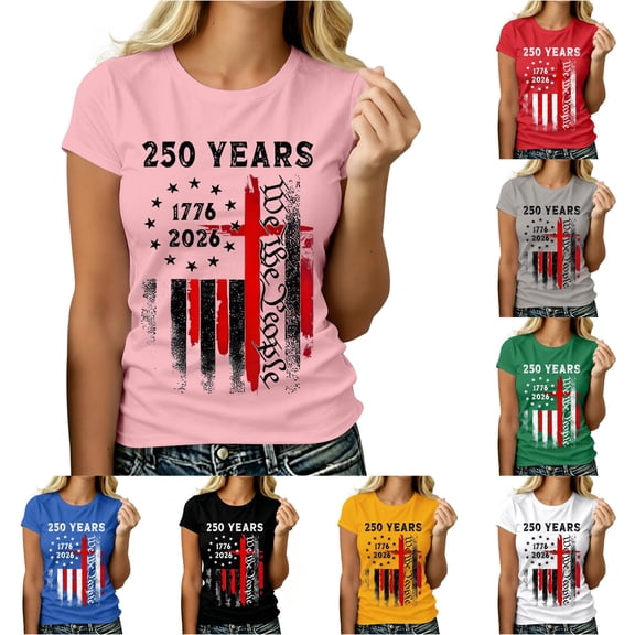 DHFJKG 4Th Of July Shirts For Women Short Sleeve Graphic Tees 1776-2026 250Th Anniversary USA T Shirt We The People Top