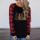 thumbnail image 1 of ICHUANYI Clearance Women's Loose Fashion Plaid Christmas Tree Stitching O-Collar Long-sleeved Tops Blouse(Black, XL) ICHUANYI WER2023081502060, 1 of 9