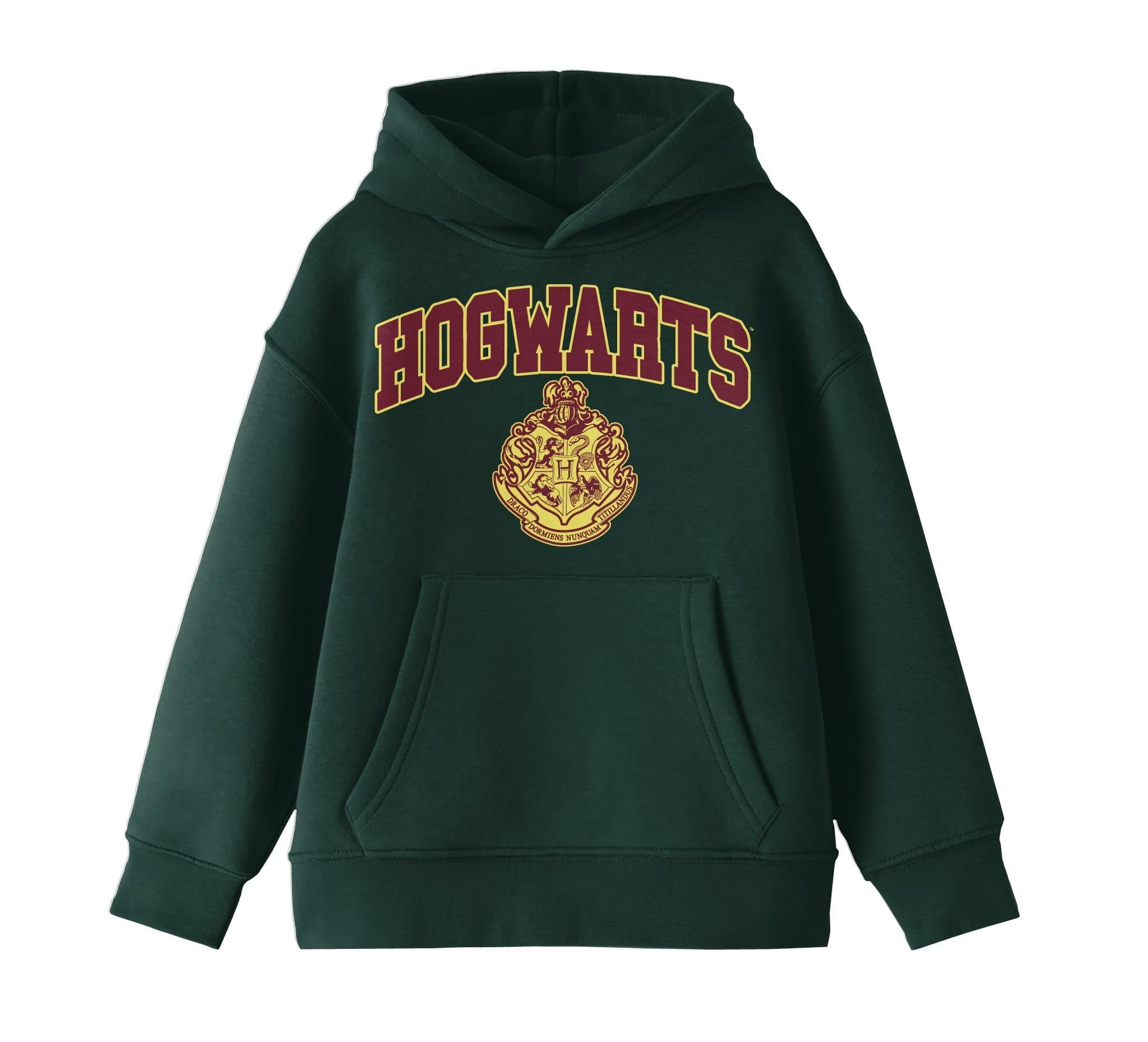 Harry Hogwarts Text & Crest Logo Youth Boys Green Print Hoodie- S -