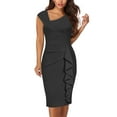 thumbnail image 2 of Robes Courtes pour Femmes Été Femmes Aguichant Solide Col Diagonal Volant Manches Courtes Cocktail Fête Robes Froncées, 2 of 6