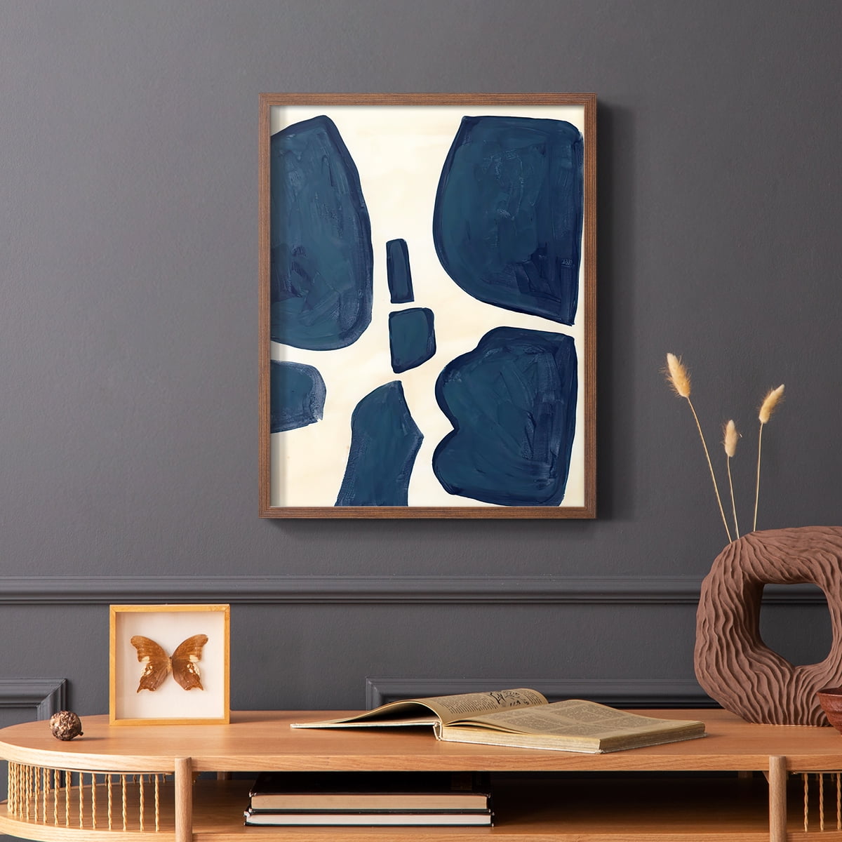 Blue Pieces II Framed Print in Brown Solid Wood Framed Print No Nail Hanging