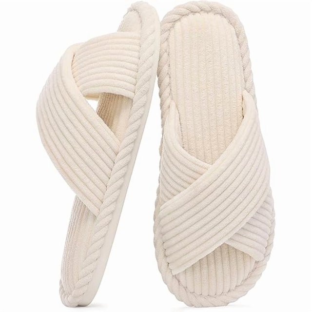 wonima44 House Slippers for Women Memory Foam Bedroom Slippers Corduroy Open Toe Slides Shoes Indoor and Outdoor